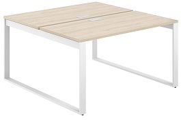 Рабочая станция Allegro 1600х1438х750  / профиль О-образный: 70х20 белый; лючок: серебро; столешница: акация равелло - Фото предпросмотра