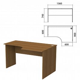 Стол письменный эргономичный "Бюджет", 1360х900х740 мм, правый, орех французский, 402663-190 - Фото предпросмотра