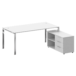Metal System Direct Стол руковододителя с тумбой правый БГ.СРТ-5.9 (R) Белый/Нерж. сталь 1900*1720*750 - Фото предпросмотра