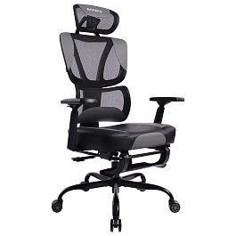 Кресло BRABIX PREMIUM "Venom GM-530", подножка, синхромеханизм, экокожа/сетка, черное/серое, 532951 - Фото предпросмотра