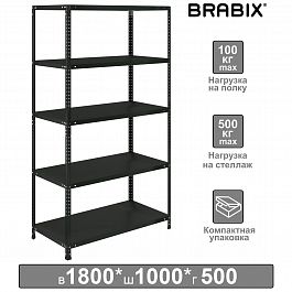 Стеллаж металлический BRABIX "ГРАФИТ MS KD-180/50-5", лофт, 1800х1000х500 мм, 5 полок, 291270, S240BR145593 - Фото предпросмотра