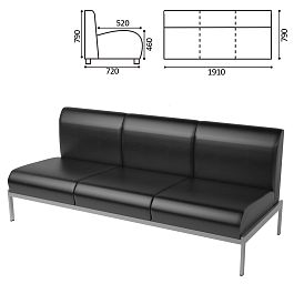 Диван мягкий трехместный "Дилан" Д-22, 1910х720х790 мм, без подлокотников, кожзам, черный - Фото предпросмотра