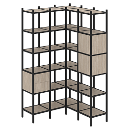 Loft Угловой внутренний стеллаж наборный VR.L-34 Дуб аттик/Чёрный металл 1278*1278*2280 - Фото предпросмотра