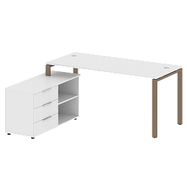 Metal System Р. ст. с тумбой на П-образном м/к БП.РС-СТС-2.4 (L) Белый/Мокко металл 1700*1520*750 - Фото предпросмотра
