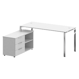 Metal System Direct Стол руковододителя с тумбой левый БГ.СРТ-4.7 (L) Белый/Нерж. сталь 1700*1520*750 - Фото предпросмотра