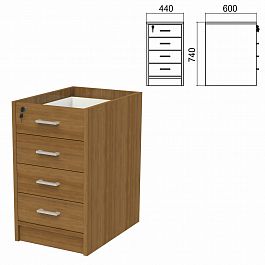 Тумба (каркас БЕЗ КРЫШКИ) приставная "Арго", 440х600х740 мм, 4 ящика, замок, орех - Фото предпросмотра