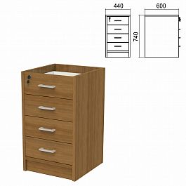 Тумба (каркас БЕЗ КРЫШКИ) приставная "Арго", 440х450х740 мм, 4 ящика, замок, орех - Фото предпросмотра
