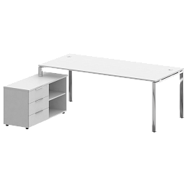 Metal System Direct Стол руковододителя с тумбой левый БГ.СРТ-6.9 (L) Белый/Нерж. сталь 2100*1720*750 - Фото предпросмотра