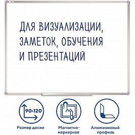 Доска магнитно-маркерная 90х120 см, алюминиевая рамка, ГАРАНТИЯ 10 ЛЕТ, STAFF, 235463 - Фото предпросмотра