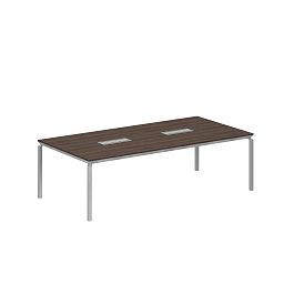 Стол для переговоров Oliver 2400х1200х750 на МК / cтолешница дуб табак, металкаркас алюминий, заглушки кабель каналов серые - Фото предпросмотра