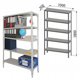 Стеллаж металлический "УНИВЕРСАЛ", 1800х1000х300 мм, УСИЛЕННЫЕ СТОЙКИ, 5 полок, регулируемые опоры, 290145 - Фото предпросмотра
