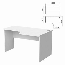 Стол письменный эргономичный "Бюджет", 1360х900х740 мм, правый, белый, 402663-290 - Фото предпросмотра