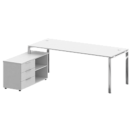 Metal System Direct Стол руковододителя с тумбой левый БГ.СРТ-6.8 (L) Белый/Нерж. сталь 2100*1620*750 - Фото предпросмотра