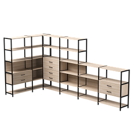 Набор стеллажных систем №18 Everprof EVO 1635x3630x1840 Дуб Соната/Черный - Фото предпросмотра